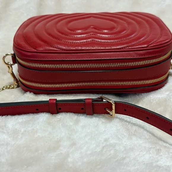 New RARE COACH Jes Crossbody Bag w/Puffy Heart Quilting Leather Gold Cherry Red - Picture 8 of 13
